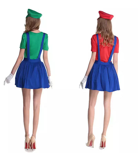 Luigi masculino disfarçado roupas de luxo para adultos super irmão roupas role-playing fantasia vestido conjunto chapéus e barba masculinos e femininos