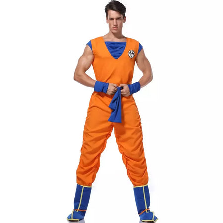 Homem adulto halloween anime japonês son goku cosplay traje super-heróis role play laranja macacão fantasia vestir-se