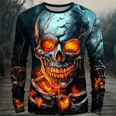 Novo estilo esqueleto masculino casual em torno do pescoço manga longa outono inverno em torno do pescoço pulôver manga longa moda streetwear