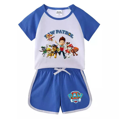 Boys Paw Patrol T-shirt manga curta Top e Shorts Set, bebê meninos roupas, roupas dos desenhos animados, terno verão, novo conjunto infantil, 2022, 2pcs