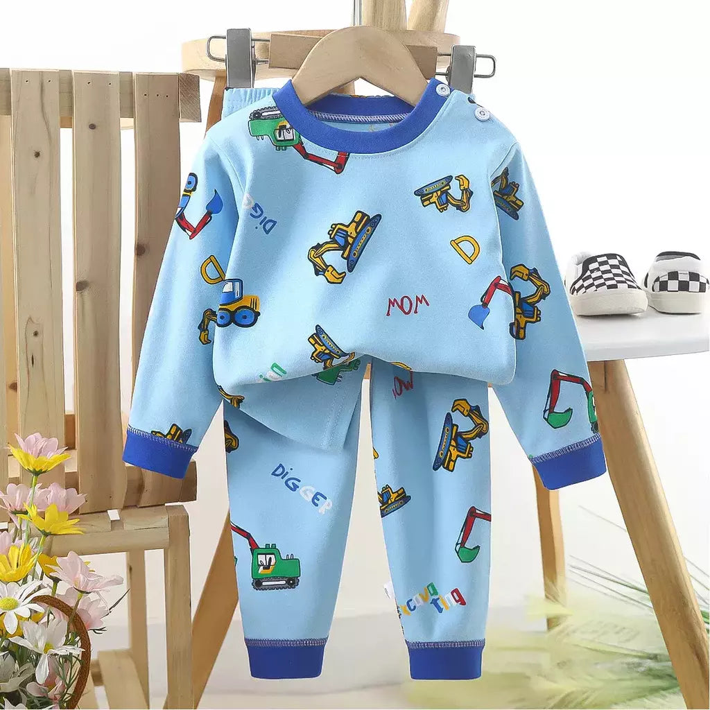 Conjuntos de pijamas de algodão infantil camiseta manga comprida, tops e calças, pijamas casuais, urso fofo dos desenhos animados, roupas de bebê, outono