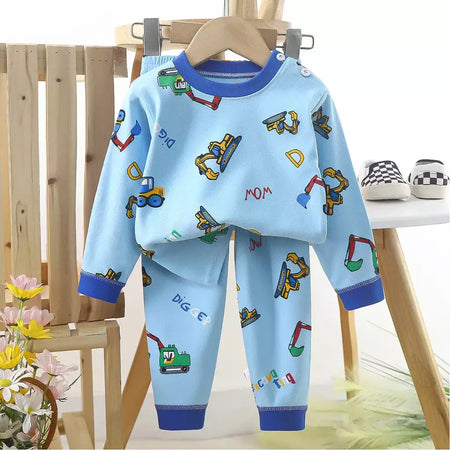 Conjuntos de pijamas de algodão infantil camiseta manga comprida, tops e calças, pijamas casuais, urso fofo dos desenhos animados, roupas de bebê, outono