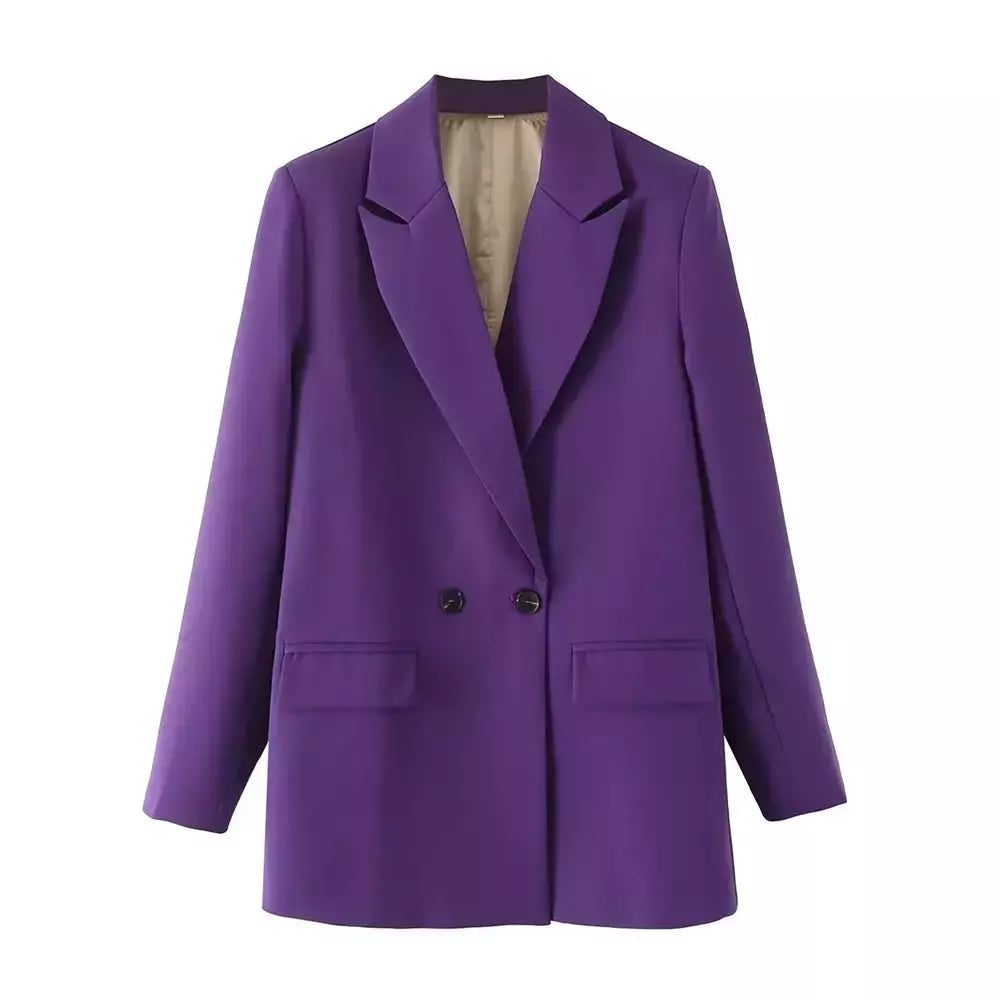 TRAF-Blazer de trespassado feminino, gola entalhada, manga comprida, chique, senhora do escritório, casaco vintage, casacos femininos, tops elegantes, moda
