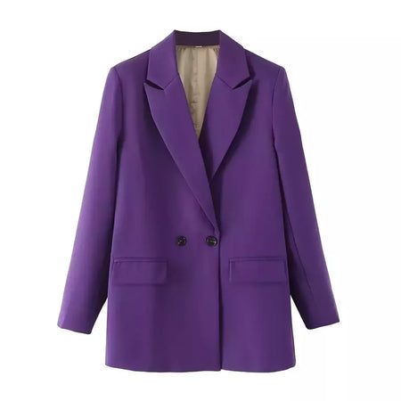 TRAF-Blazer de trespassado feminino, gola entalhada, manga comprida, chique, senhora do escritório, casaco vintage, casacos femininos, tops elegantes, moda