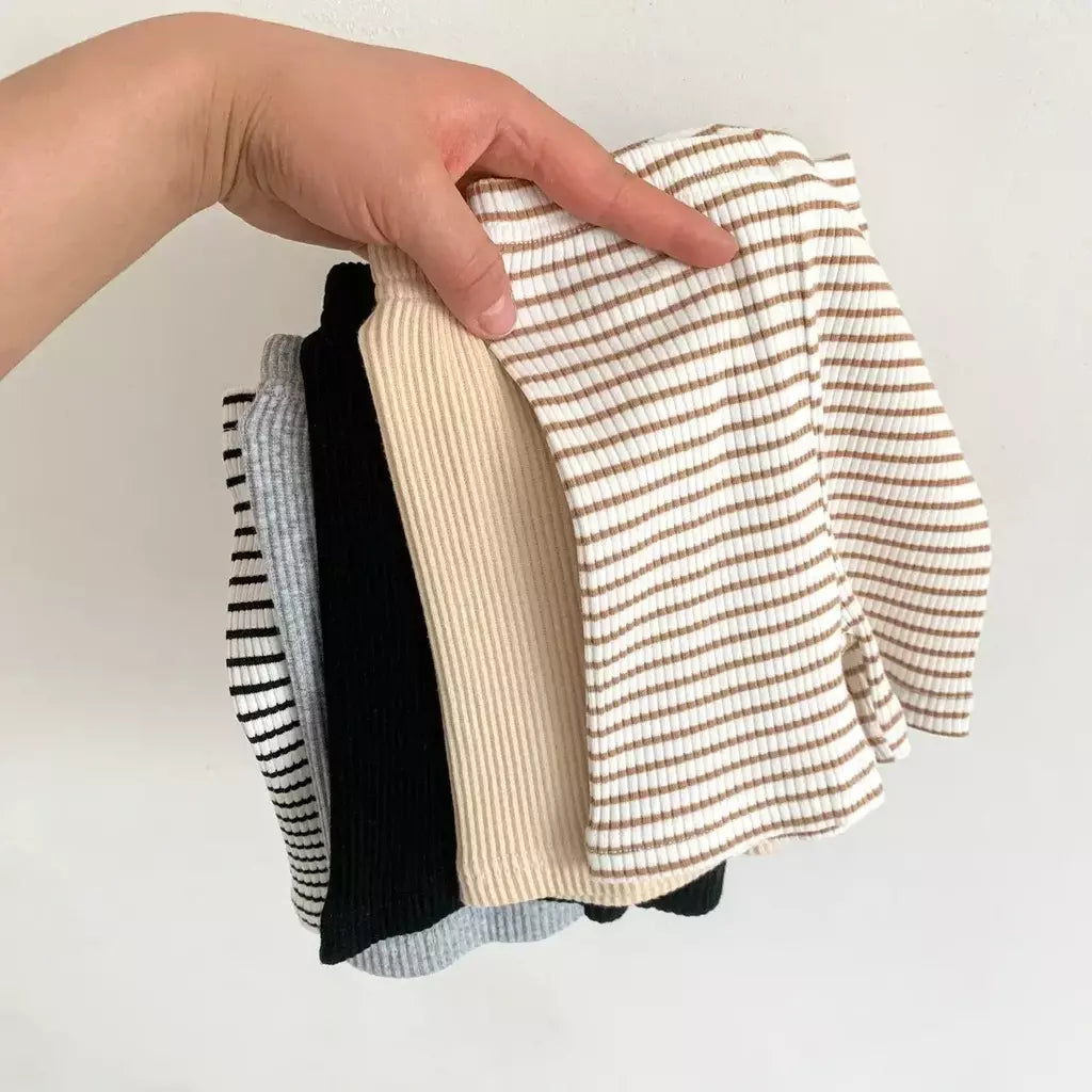 2025 verão calças do bebê calças com nervuras elásticas listradas calças das crianças casuais roupas infantis da criança meninos roupas da menina