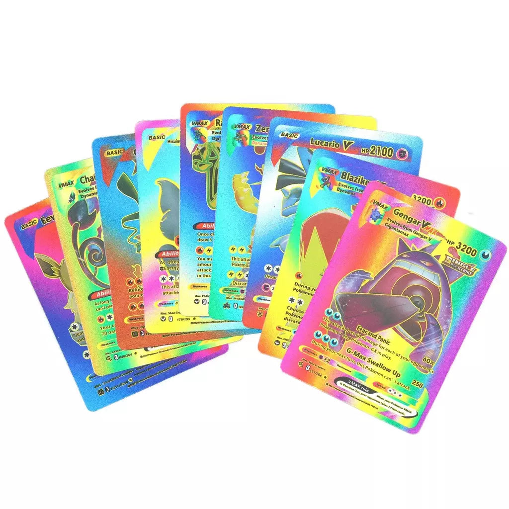 Cartão de folha de ouro colorido pokemon charizard pikachu arceus prata preto arco-íris inglês francês alemão espanhol vstar gx vmax cartões