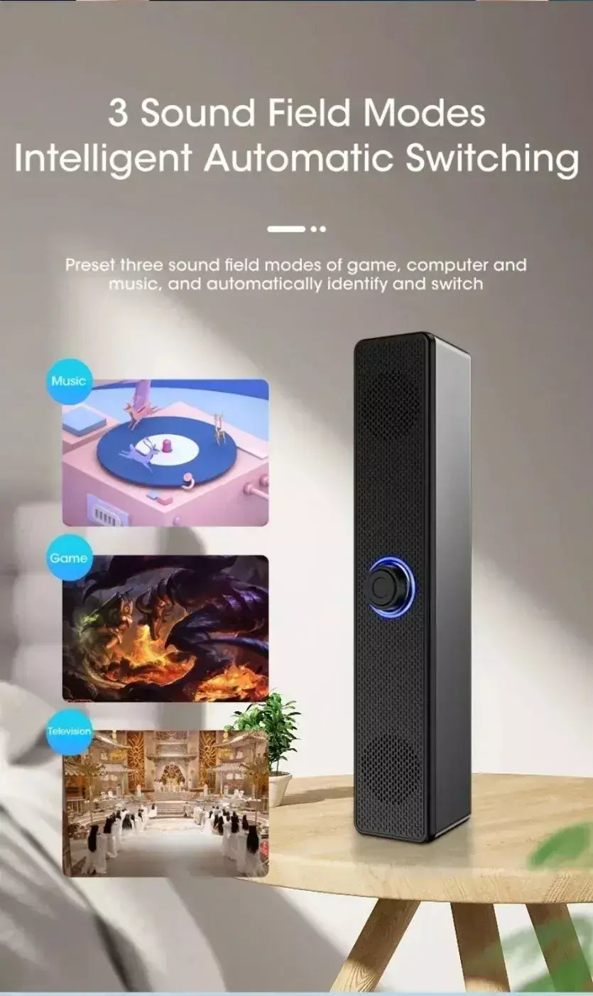 Xikcu sem fio bluetooth e pc soundbar com fio alto-falante alimentado por usb soundbar para tv pc portátil sistema de áudio surround de cinema em casa