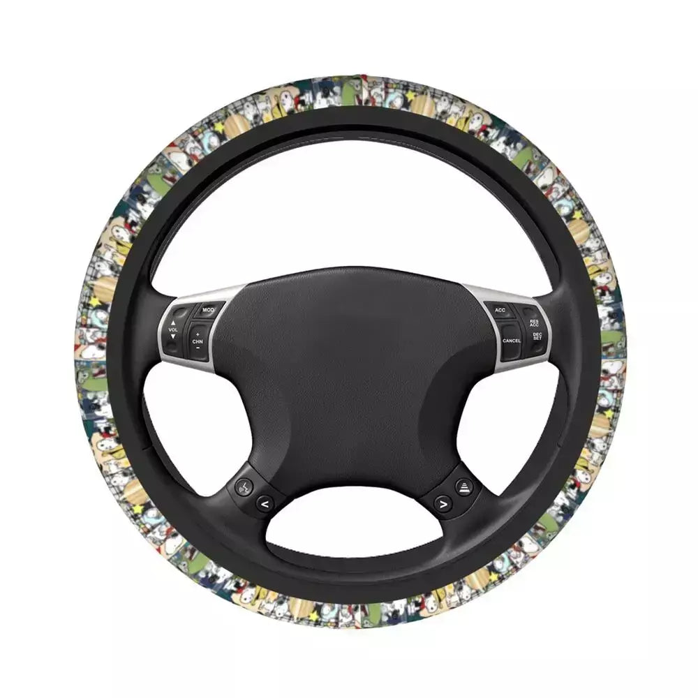 Capa de volante do carro vermelho snoopy woodstock universal trança dos desenhos animados na capa de volante estilo do carro acessórios automóveis