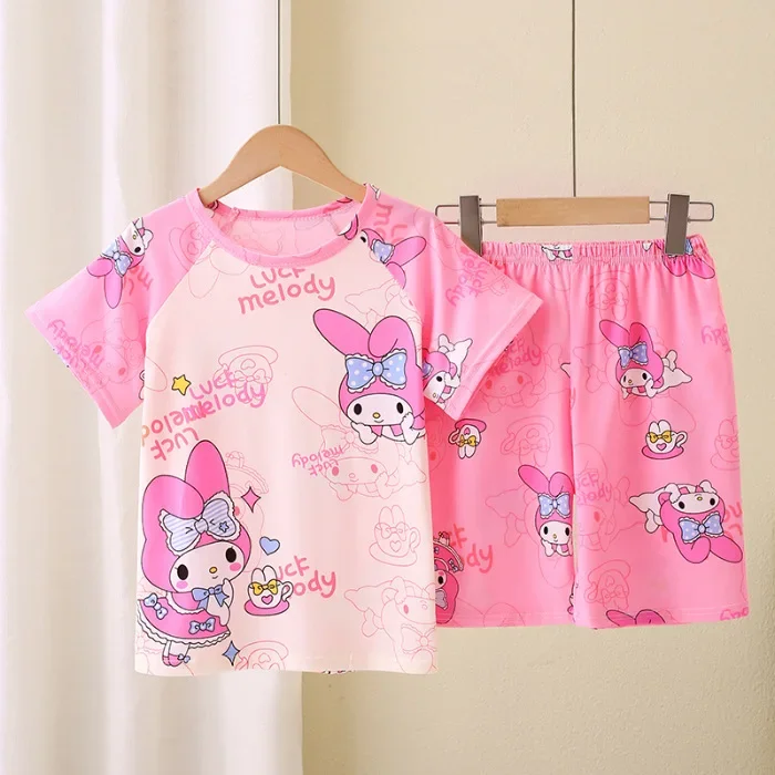 Novo verão crianças pijamas conjunto de 2 peças roupas de ar condicionado para meninos meninas bebê manga curta roupas para casa na moda