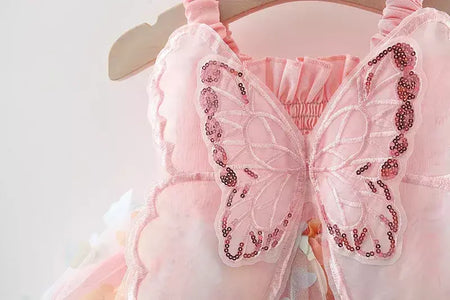 Novo bebê meninas festa de aniversário vestidos de noite verão asas borboleta crianças roupas doce colorido criança crianças traje
