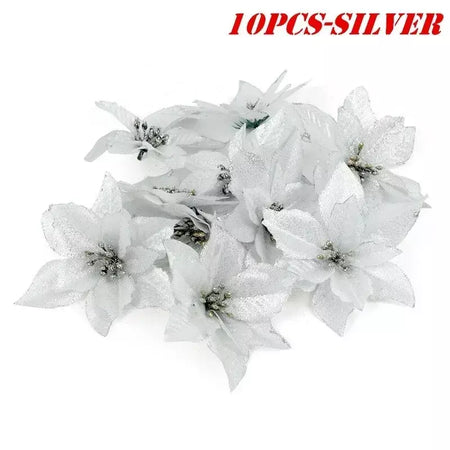 10 pçs grandes lantejoulas flor de natal glitter poinsétia 5.5 polegada flores artificiais enfeites de árvore de natal decorações para casa
