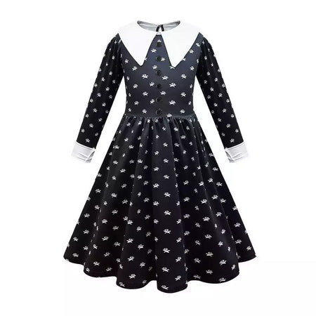 Crianças addams traje do bebê meninas família cosplay traje de halloween crianças família dança vestido preto quarta-feira pageant fantasia