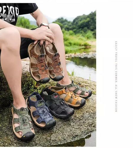 2024 sapatos masculinos de couro verão novo tamanho grande sandálias masculinas sandálias de moda chinelos tamanho grande 38-47 ?