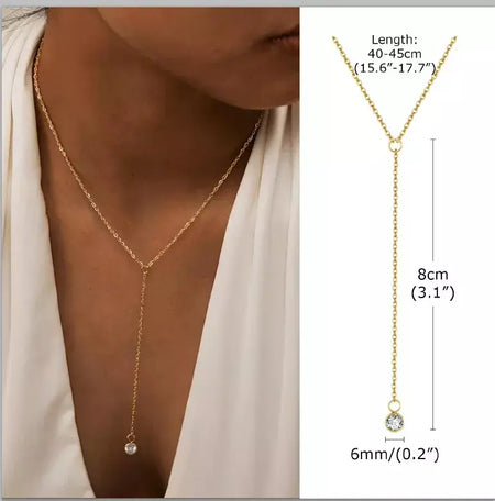 Colar lariat de aço inoxidável banhado a ouro, colar longo delicado colares laryered para mulheres meninas, pingente de gota em forma de y