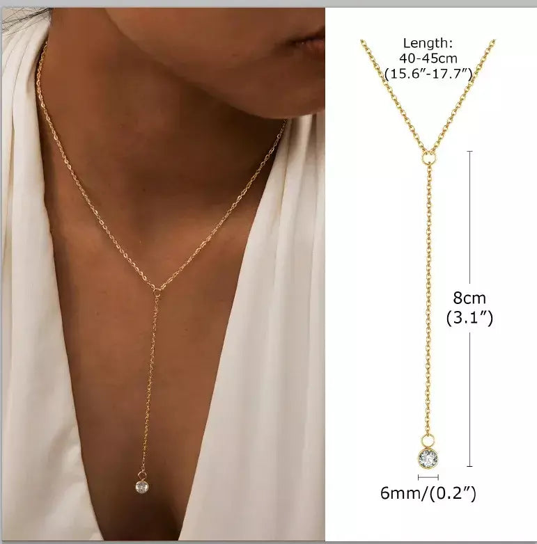 Colar lariat de aço inoxidável banhado a ouro, colar longo delicado colares laryered para mulheres meninas, pingente de gota em forma de y
