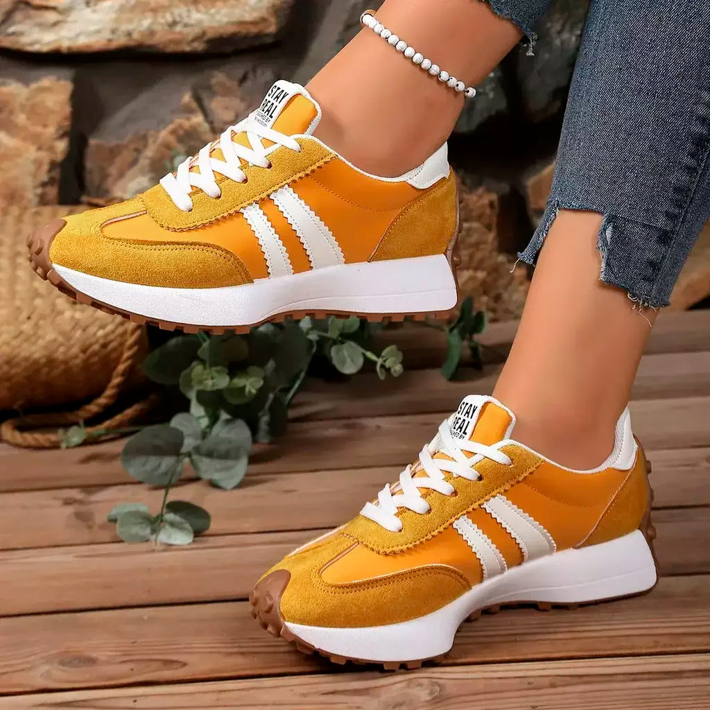 Moda novo estilo elegante rendas até sapatos casuais femininos primavera/outono dedo do pé redondo sola grossa anti deslizamento sapatos esportivos confortáveis