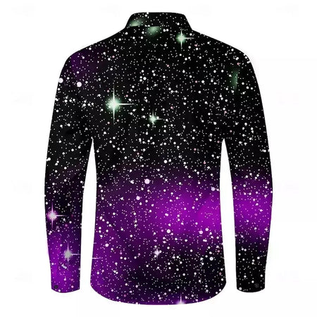 2024 venda quente camisa masculina de natal estrela/galaxy camisa de manga longa arte casual festa vestido de noite outono/inverno gola alta