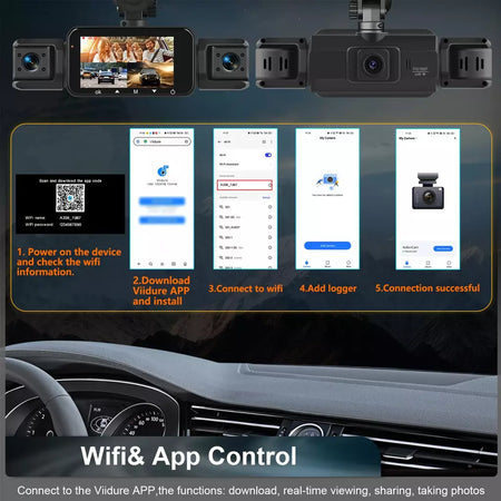 Dashcam para carros 4 canais caixa preta wifi câmera de condução fhd 1080p visão noturna gravação em loop adicionar kit de fio rígido acessórios do carro