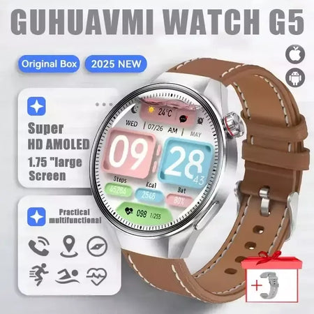 2025 novo relógio original g5 plus relógio inteligente 1.75 "hd tela amoled gps pista freqüência cardíaca bluetooth chamada bússola smartwatch para homem