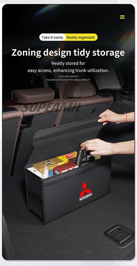 Para mitsubishi outlander pajero asx colt lancer l200 triton RalLIART caixa organizadora de porta-malas de carro caixa traseira estiva arrumação saco de armazenamento