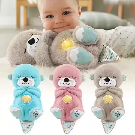 Baby Breath Bear Calmante Otter Plush Toy, Criança Calmante Música, Companheiro do sono, Som e Luz, Presentes de boneca