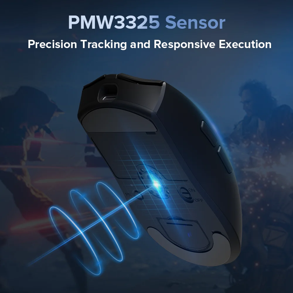 Delux-M600 Mouse sem fio para jogos, Macro Mice recarregável para PC Gamer, leve, conexão de modo duplo, 2.4G, 49g, PMW3325