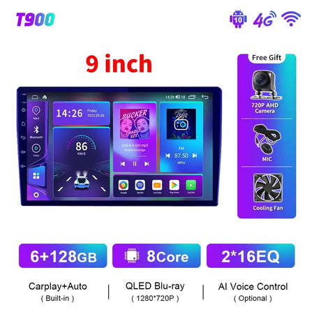 EKIY T900 8G 128G Universal Car Radio Multimídia Bru-ray QLED Navegação GPS Estéreo Android Auto Carplay BT 2 din DVD Unidade Principal