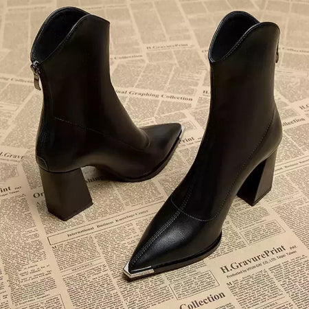2024 inverno salto alto sexy mulheres sapatos de luxo chunky tornozelo chelsea botas moda novo dedo do pé apontado zíper goth bombas sapatos marca
