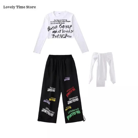 Meninas hip hop letras colheita topo graffiti joggers calças crianças k-pop roupas de dança de rua conjunto crianças menina grupo streetwear traje