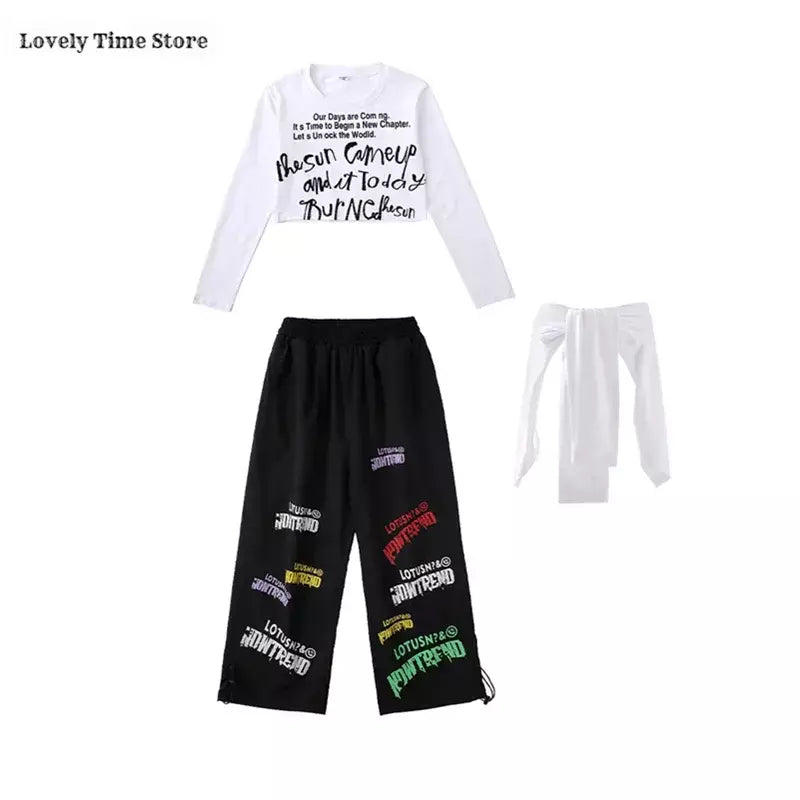 Meninas hip hop letras colheita topo graffiti joggers calças crianças k-pop roupas de dança de rua conjunto crianças menina grupo streetwear traje