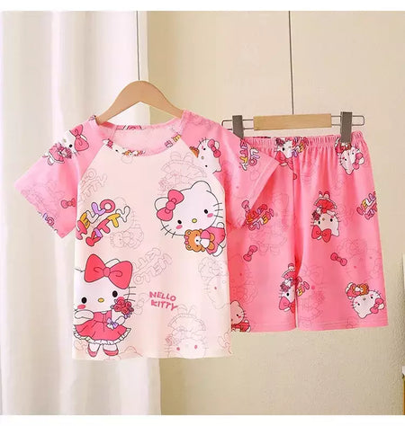 Novo verão crianças pijamas conjunto de 2 peças roupas de ar condicionado para meninos meninas bebê manga curta roupas para casa na moda