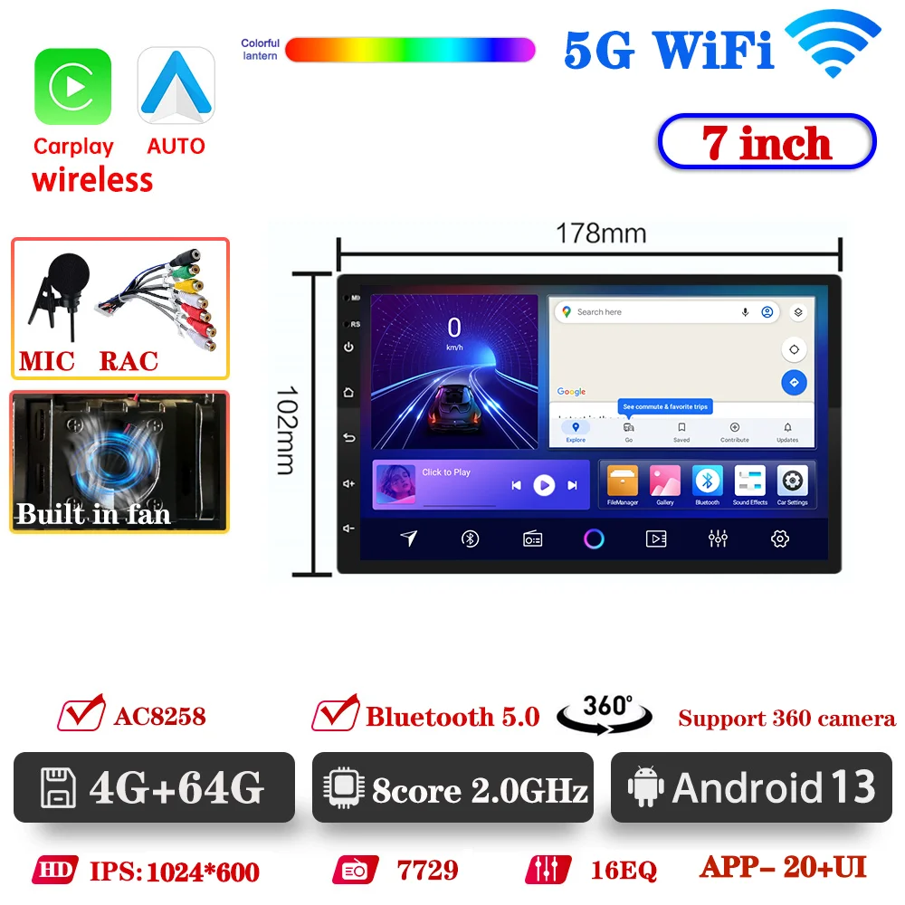 Android 14 rádio do carro bt reprodutor multimídia 360 gps sem fio carplay auto para toyota hyundai nissan kia suzuki iso dvr unidade principal