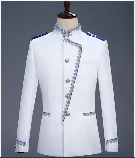 (Jaqueta e calça) masculino tribunal britânico banquete vestido emendado terno 2024 novo masculino festa de casamento prata borda de seda blazer e calças