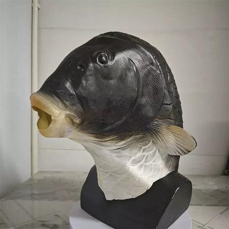 Máscara de cabeça de peixe engraçado animal máscara de carpa preta para festa de aniversário de halloween animal cosplay cabeça capa brincadeira prop peixe máscaras de látex