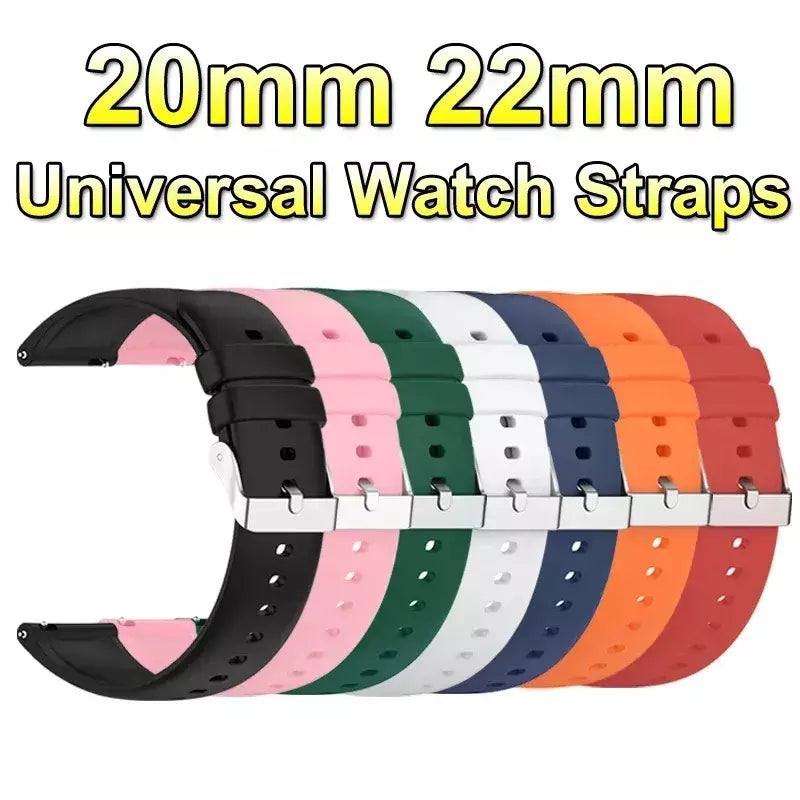 Pulseiras de relógio universais 22mm 20mm, pulseira de silicone de liberação rápida, pulseira de borracha macia para huawei samsung xiaomi amazfit smartwatch