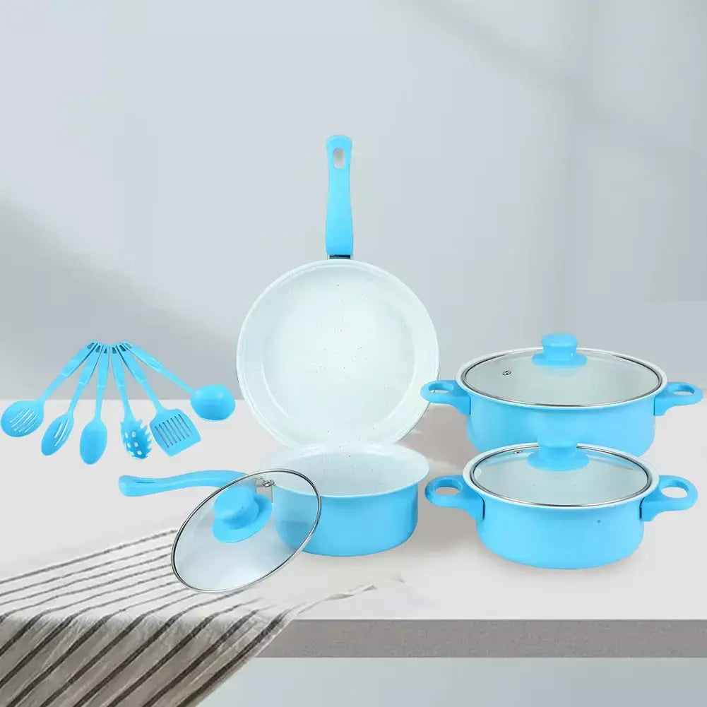 12pçs conjunto de panelas antiaderentes, pires, forno holandês, frigideira, conjuntos de cozinha, panela de indução e panela empilhável