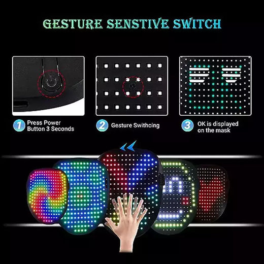 Máscara Luminosa LED com RGB Full Color, Face Changing, Brilhando, Halloween, Natal, Carnaval, Traje, DJ, Light Up, Party Cosplay