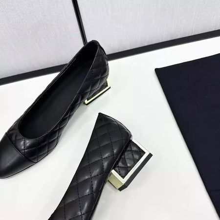 Sapatos de salto alto baixo de couro genuíno para mulheres, sapatos de noite casuais, moda feminina, alta qualidade