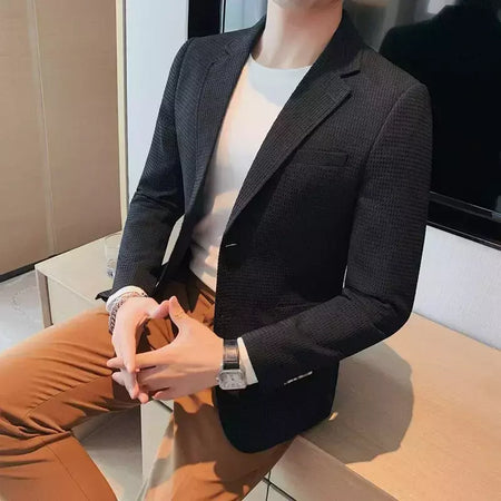 Casaco de peito único masculino, blazer slim fit, blazers grandes, casacos elegantes de luxo, outwear casual coreano para casamento
