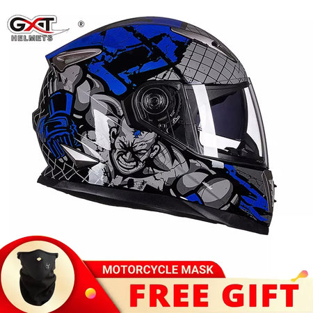 Gxt palhaço rosto cheio capacete da motocicleta lente solar interna motocross casco moto leve segurança bicicleta de rua equitação rápida casque moto