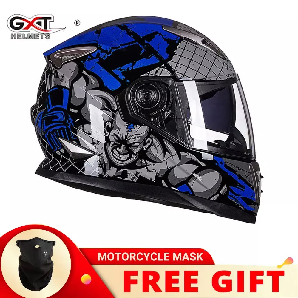 Gxt palhaço rosto cheio capacete da motocicleta lente solar interna motocross casco moto leve segurança bicicleta de rua equitação rápida casque moto