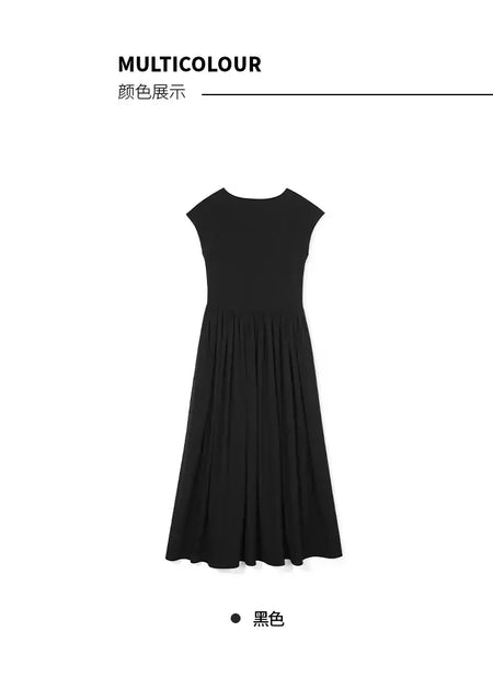 LILYMOON-vestido longo de emenda francês, saia de cintura alta, preto, fino, temperamento, cem, moda, verão