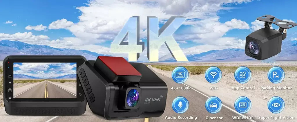 Kocam 4K UHD Dash Cam WiFi Carro DVR Dianteira e Traseira Lente Dupla Câmera Auto para Carro com Visão Noturna 24H Monitor de Estacionamento Caixa Preta