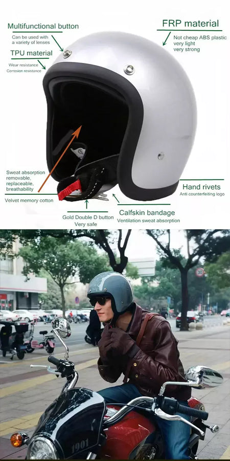 Genuíno vintage tt & cocascos fibra de vidro capacete da motocicleta retro scooter equitação rosto aberto 3/4 jet casco moto capacete dot aprovado