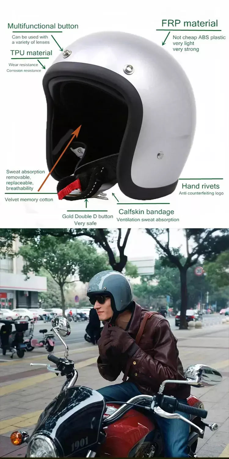 Genuíno vintage tt & cocascos fibra de vidro capacete da motocicleta retro scooter equitação rosto aberto 3/4 jet casco moto capacete dot aprovado