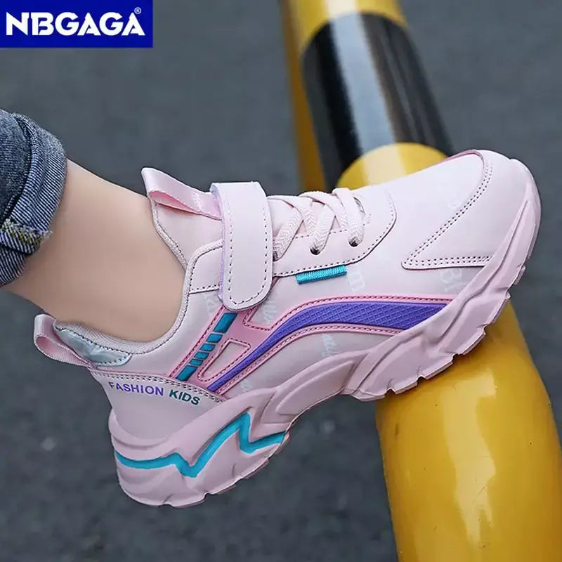 Crianças casuais rosa meninas sapatos de couro moda para 7-15y leve correndo jovens estudantes crianças esportes sapato da menina nbgaga