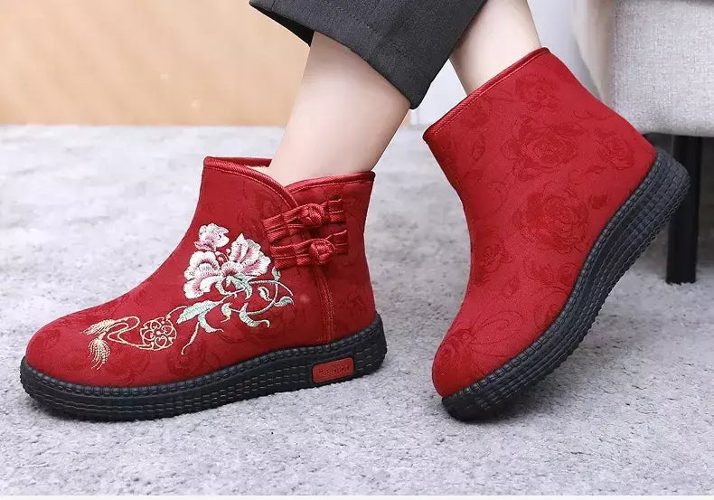 Sapatos de pano de inverno estilo étnico botas mujer sapatos femininos zapatos botas curtas quentes mulher bootie bordado algodão botas femininas