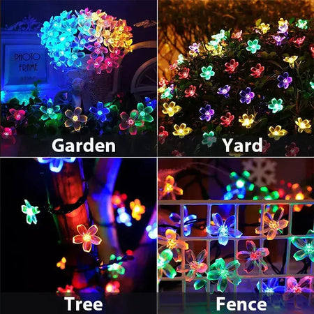 Led solar luzes da corda flor de cerejeira guirlanda luzes ao ar livre solar jardim pátio decoração luzes natal festa de casamento decoração