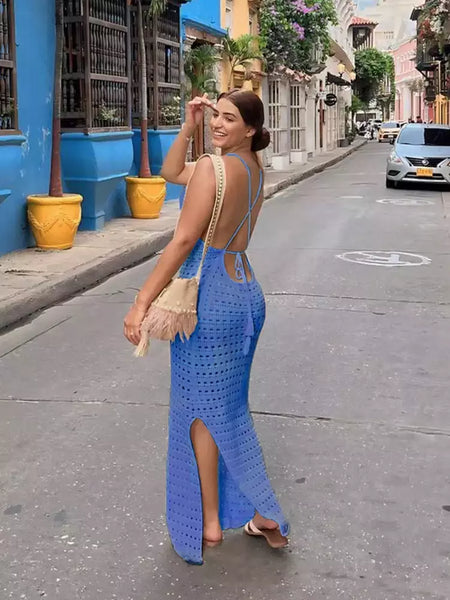 Vestido feminino maxi de malha de espaguete Bodycon praia, borla recortada sexy, roupa de festa do clube de férias de verão, maiô encobrir, K10
