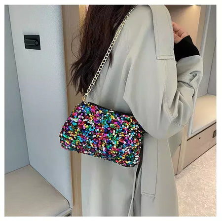 Lantejoulas crossbody saco de corrente simples ins cor sólida lantejoulas bolsa de ombro axilas bolsa de telefone noite sacos de embreagem bolsa